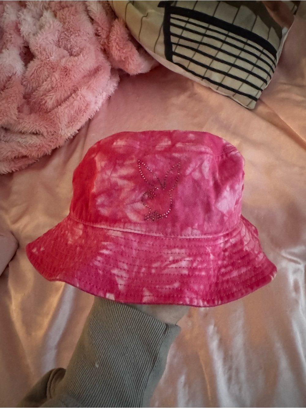 Pink Tie-Dye Bucket Hat with Studded Logo
